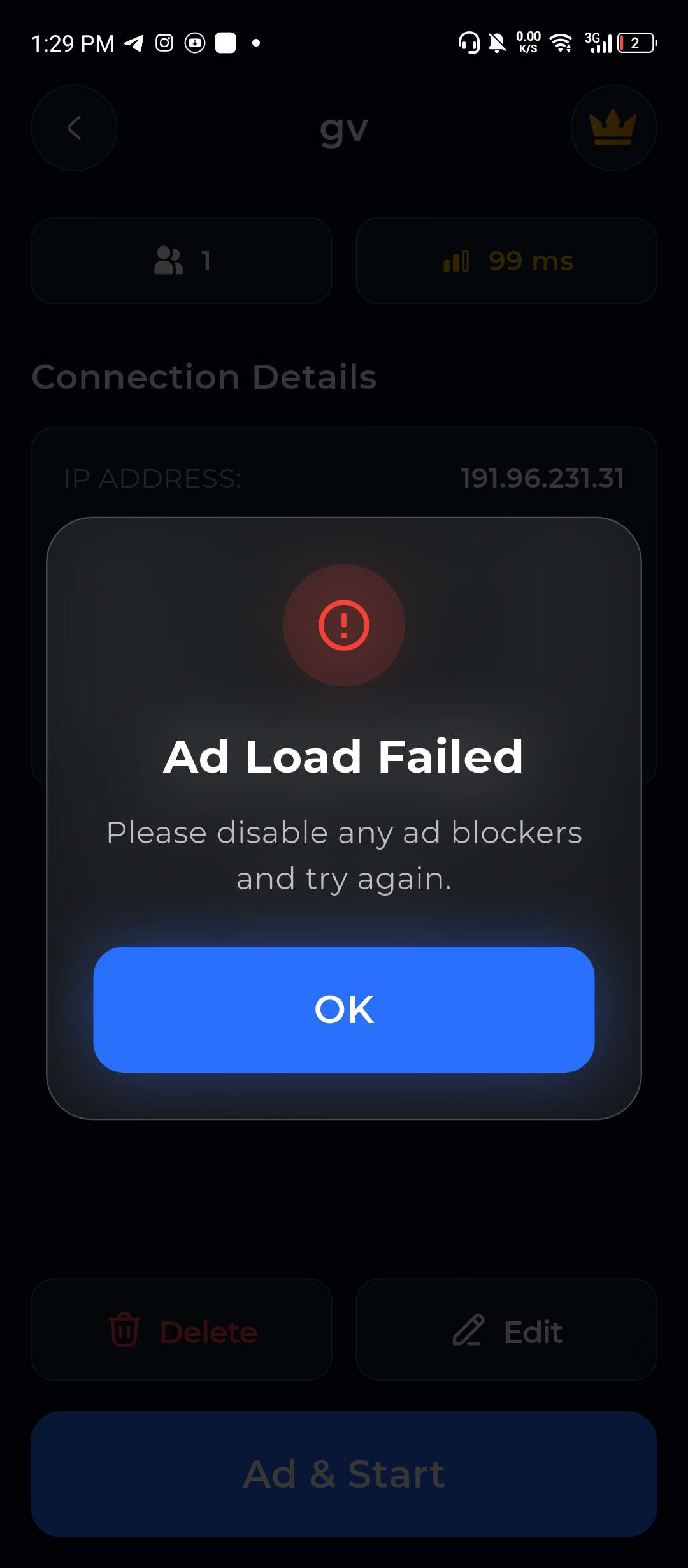 Ad Load Failed error