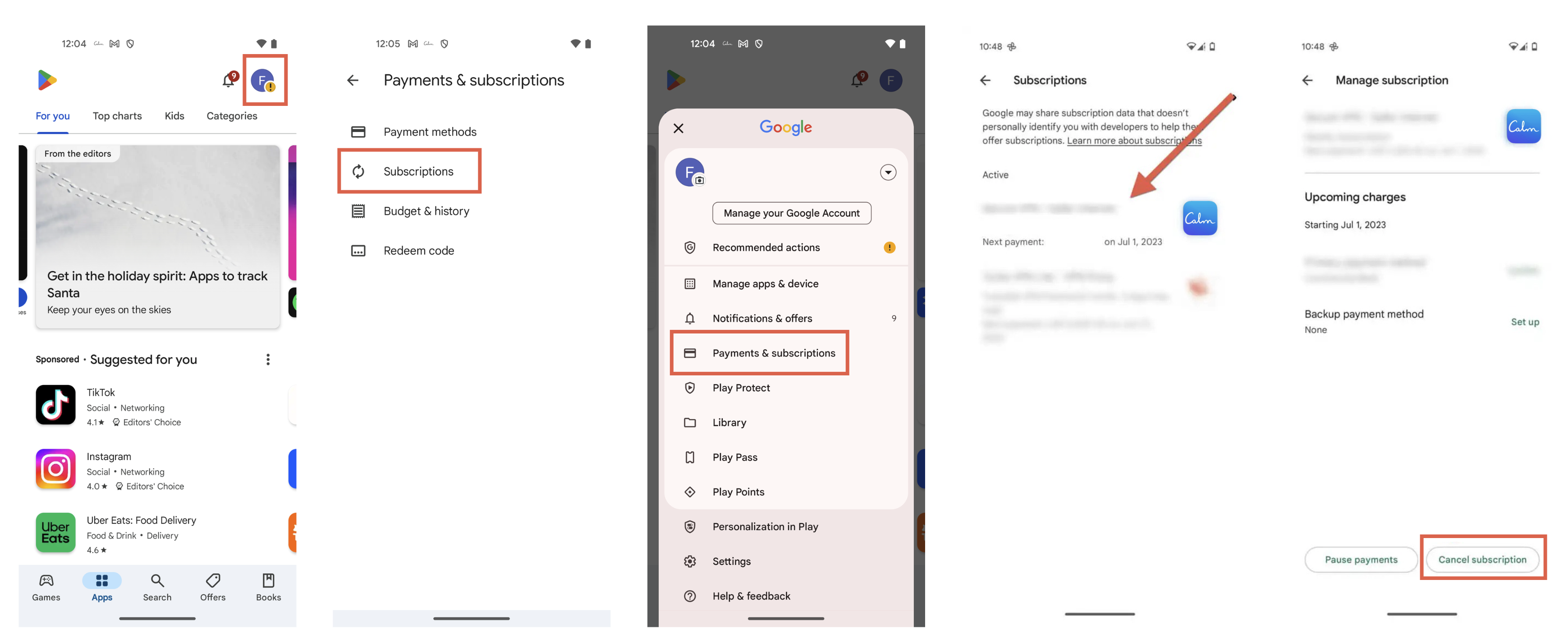 How to cancel a subscription in Google Play Store