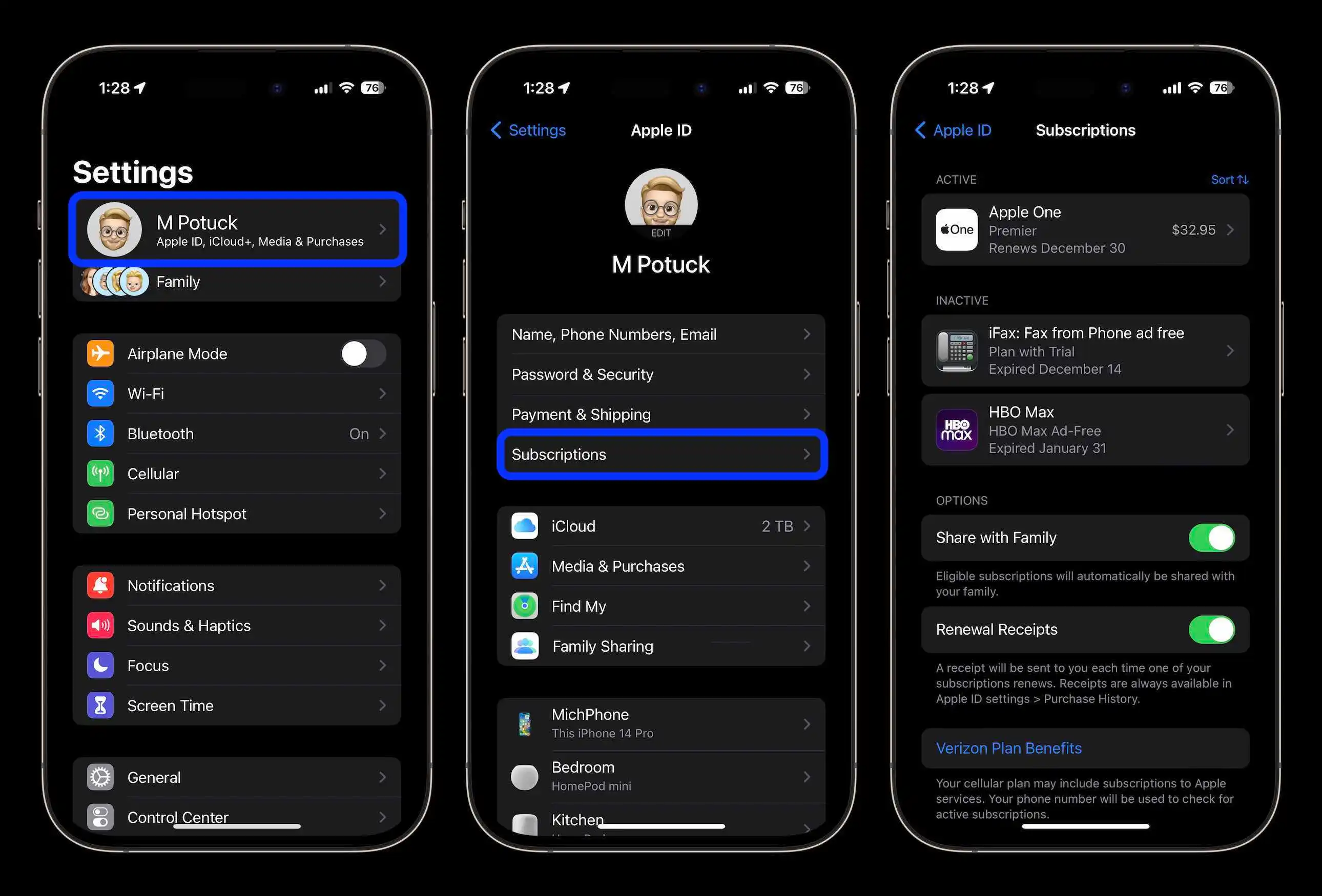 How to find Subscriptions in iPhone Settings