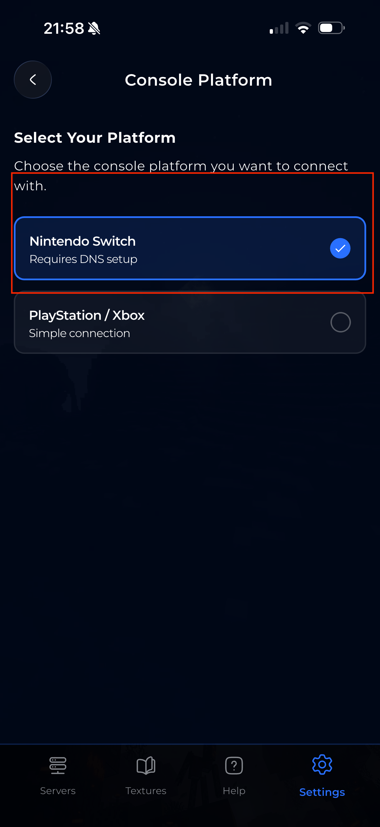 Nintendo Switch selected